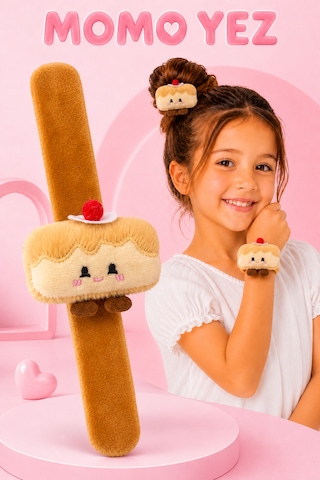 Pasta Dilimi Peluş Bileklik Oyuncak Bileğe Vurunca Sarılan Slap Bileklik, Çok Amaçlı Saç Tokası Kahverengi