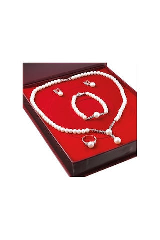 Chavin Inci Rose Gümüş Kolye Küpe Bileklik Yüzük Takım Set Ds43