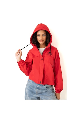 Riverstorm Kadın Kırmızı Su Geçirmez Ve Rüzgara Dayanıklı Kapüşonlu Cepli Çıt Çıtlı Mevsimlik Yağmurluk Kırmızı
