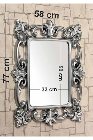 Gümüş Yaldız Dev Büyük Banyo Salon Duvar Boy Aynası 58x77 CM Gümüş
