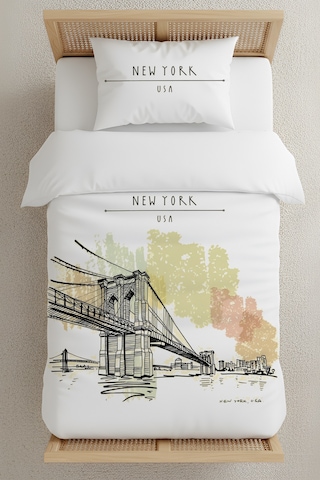 New York Tek Kişilik Nevresim Takımı Beyaz