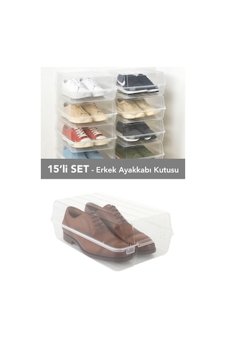 15 Adet Erkek Ayakkabı Kutusu - Şeffaf Ayakkabı Düzenleyici Saklama Kutusu Organizer Seyahat Kutusu Şeffaf