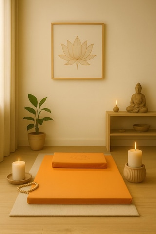 60x60 Meditasyon Minderi Seti İkili Yoga Meditasyon Minderi Lotus Çiçeği Baskılı Meditasyon Minderi Turuncu