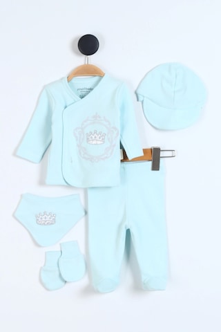 Nakış Desenli Müslin Erkek Bebek Hastane Çıkışı Bebek Kıyafetleri Yenidoğan Hastane Çıkış Seti 5 Li Su Yeşili