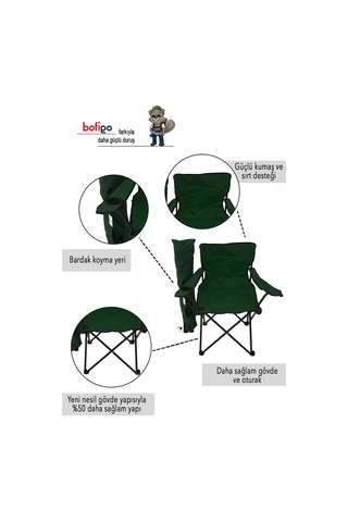 Bofigo 3'lü Kamp Sandalyesi Piknik Sandalyesi Katlanır Sandalye Taşıma Çantalı Kamp Sandalyesi Yeşil