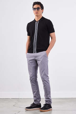 Dufy Siyah Polo Fermuar Yaka Düz Kısa Kollu Slim Fit Erkek Triko Siyah