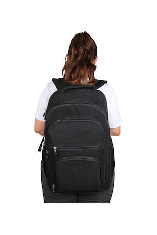 Bagacar 1087 Su Geçirmez İthal Krinkıl Kumaş Laptop Bölmeli Okul Ve Günlük Sırt Çantası Siyah