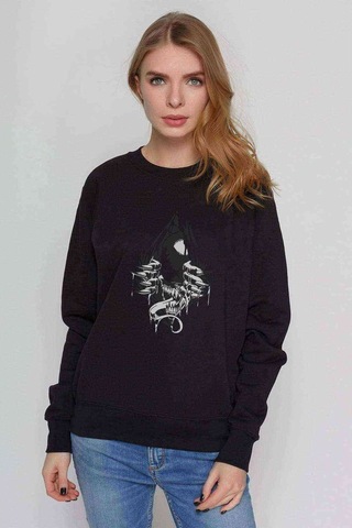 Venom Zehirli Öfke Baskılı Siyah Kadın Sweashirt (534629633)
