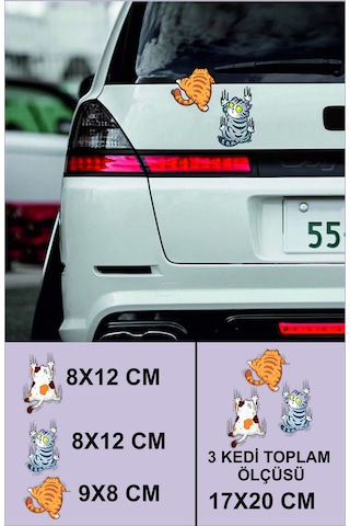 3d Sticker 3lü Çizen Kediler Oto Sticker, Motorsiklet, Kask, Laptop Sticker 17x20 Cm Oto Aksesuar