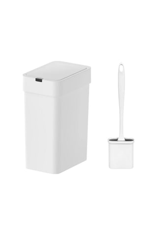 Sensörlü Otomatik Slim Çöp Kovası 9 Lt + Duvara Asılabilir Beyaz Silikon Klozet Fırçası Beyaz