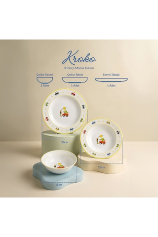 Fecra Kroko 3 Parça Porselen Mama Takımı Beyaz - Sarı