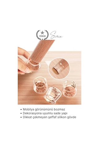 Sandalye Keçeli Şeffaf Silikon Zemin Koruyucu Sandalye Masa Ayağı Parke Çizmez 8'li Set Kılıf Esnek Çok Renkli