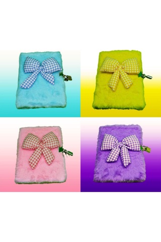 Çizgili Kilitli Kurdelalı Peluş Defter 80 Yaprak 21x15 Cm Çok Renkli