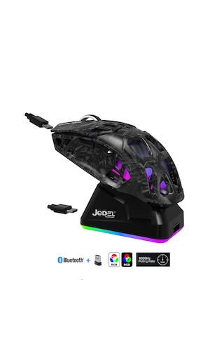 Jedel Gwh-111 Siyah Rgb Şarj İstasyonlu 12.000 Dpı Gaming Oyuncu Mouse Bluetooth + 2.4g + Kablolu Gaming Mouse