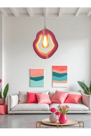Bohem Beton Görünümlü Modern Minimalist Avize Ayarlı E27 Duy Salon Mutfak Yatak Odası Ofis Kafe Pembe