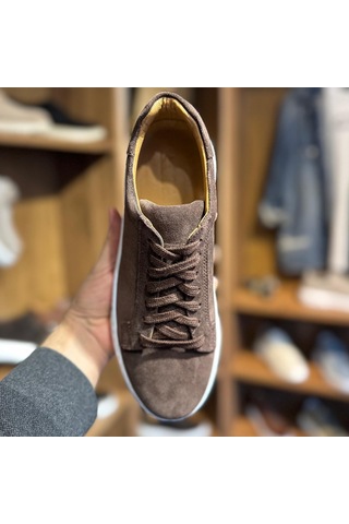Alza %100 Hakiki Deri Erkek Sneaker Günlük Rahat Ve Şık Ayakkabı - Kahverengi Süet