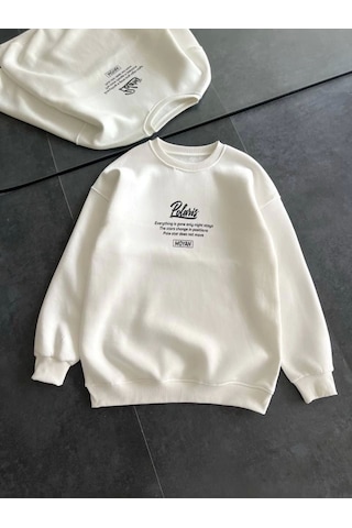 Etiler Collection Kışlık Bisiklet Yaka Ön Ve Arka Baskılı Sweatshirt - Beyaz