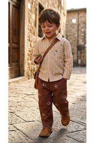 Baby Lory Kids Store Erkek Çocuk Snopy Desenli Gömlek Takım Koyu Bej