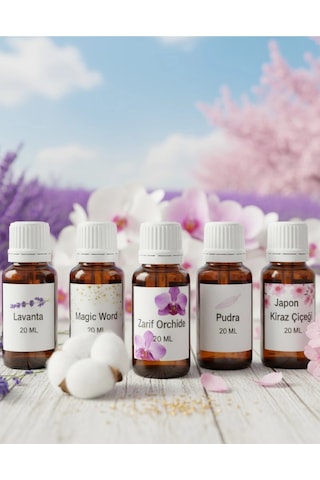 Uçucu Yağ Hava Nemlendirici Kokusu 20 Ml 5 Li Set Lavanta / Japon Kirazı / Pudra / Magic Word /zarif Günlük