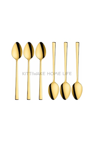 6 Lı Gold Çay Kaşığı Seti 11 Cm 18/10 Paslanmaz Çelik Parlak Kaşık Takımı