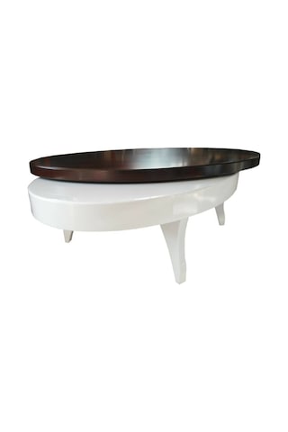 Döner Orta sehpa OVAL İnonasyon TARZ Model Kayın Retro Ayak Şık Mdf Tabla Parlak Beyaz El yapım