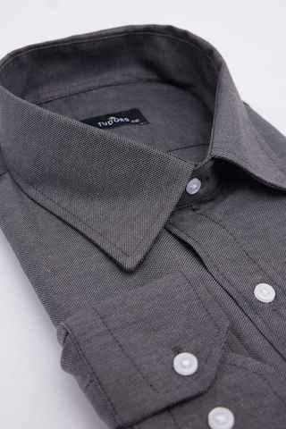 Tudors Büyük Beden Uzun Kollu Kolay Ütü Kravatlık Armürlü Pamuklu Gri Erkek Gömlek-31271-gri