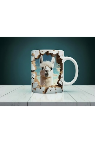 3d Lama Baskılı Kupa Bardak Beyaz
