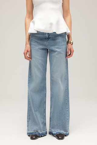 Sââde Kadın Yüksek Bel Wide Leg Jean Pantolon - Paça Detaylı Açık Mavi