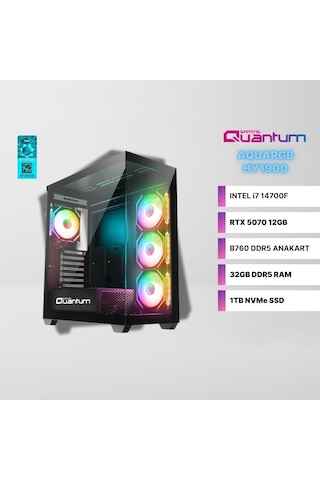 Quantum Gaming AQUAR GB HY1900 i7-14700F 32 GB 1 TB NVMe 12 GB RTX5070 Free Dos Masaüstü Oyuncu Bilgisayarı