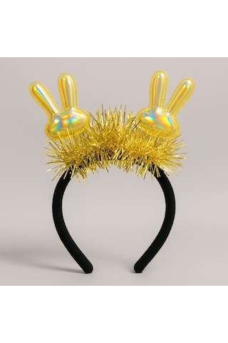 Kpop Korean Style Yılbaşı Yeni Yıl Altın Parlak Tavşan Kulaklı Taç Çocuk Parti Dans Aksesuarı