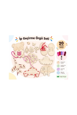 Eğitici Ahşap Ip Geçirme Örgü Seti 25 Parça Montessori El Kası Geliştirme