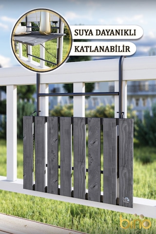 Bino Katlanır Yükseklik Ayarlı Askılı Kamp Balkon Mutfak Bahçe Masası Füme