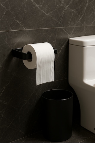 Yapışkanlı Lüks Tasarım Lamalı Tuvalet Kağıtlığı - Modern Banyo Kağıt Havluluk - Delmeden Montaj Siyah