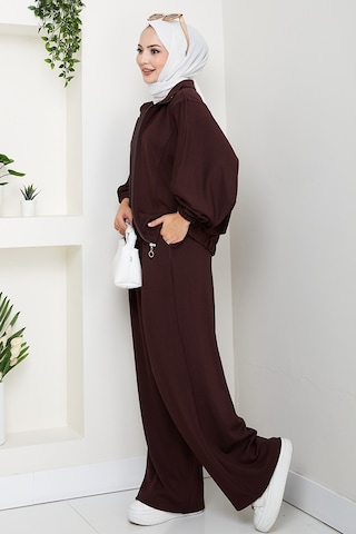 Bestenur Fermuarlı Oversize Takım 1595 - Acı Kahve Acı Kahverengi