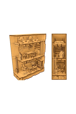 Algwooddesign Mouse House Book Nook Ahşap Maket, 106 Parça Dıy Minyatür Fare Evi Dioraması, Peri Led Dahil, Mdf 3d Puzzle, Kitaplık Dekorasyon Seti, 13,95 X 6,12 X 18,09 Cm