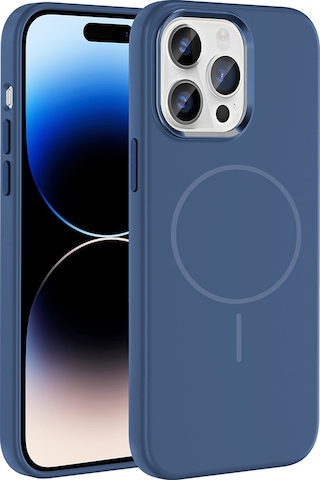 Apple Uyumlu iPhone 14 Pro Max Kılıf M-safe Şarj Özellikli Metal Kamera Çerçeveli Zore Edi Silikon Kapak Lacivert