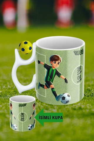 Sarı Lacivert Futbol Toplu Yeşil Siyah Forma Oyunculu Taraftar İsimli Baskılı Kupa Bardak Beyaz