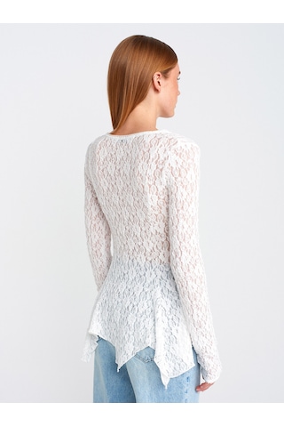 Dilvin 60433 Düğmeli Peplum Dantel Hırka-ekru Ekru