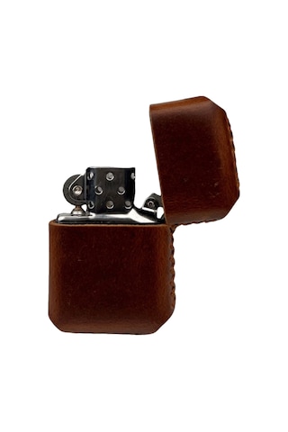 Handmade El Yapımı Hakiki Deri Zippo Modeli Çakmak Koyu Kahverengi