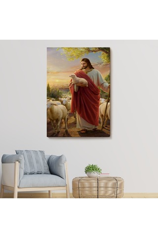 İsa Kuzu İle İsa Mesih Kayıp Kuzu Kanvas Tablo, Kilise Duvar Sanatı Süslemeleri-5218 50 X 70
