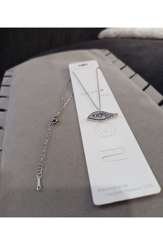 Beren Aksesuar Stainless Steel Ra Gözü Çelik Kolye Gümüş
