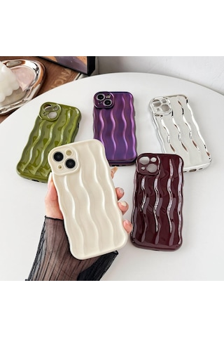 2025 En Son Model İphone 15 Kılıfı, Su Dalgası Desenli Kıvırcık Dalga Çerçeveli Yumuşak Telefon Kılıfı Beyaz Beyaz İphone 15 Çok Renkli