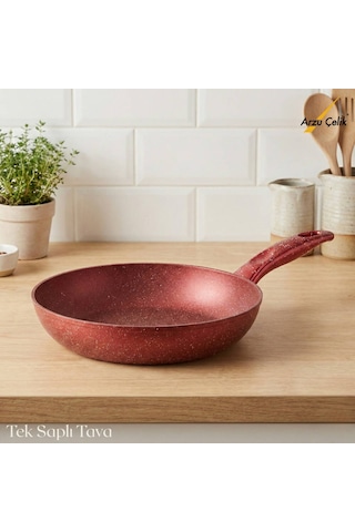 26 Cm Granit Tek Saplı Tava - Kırmızı Kırmızı