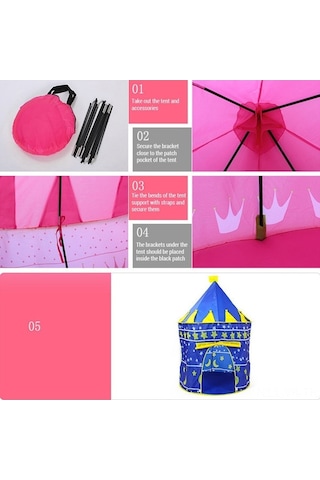 Ebitda Çocuklar İçin Pembe Şato Çadırı - 105x105x135cm Katlanabilir Pembe