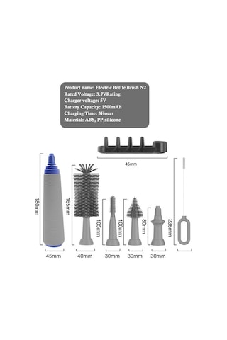 Didadodo Mufunye Otomatik Şişe Fırçası Seti - Yeniden Şarj Edilebilir, Su Geçirmez, 7'li Fırça Uçlu Bebek Şişesi Temizleyici 112 Karakter, Küçük Bebekler İçin Uygun