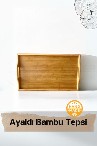 El Yapımı Bambu Ayaklı Katlanabilr Tepsi 50 X 30 Cm