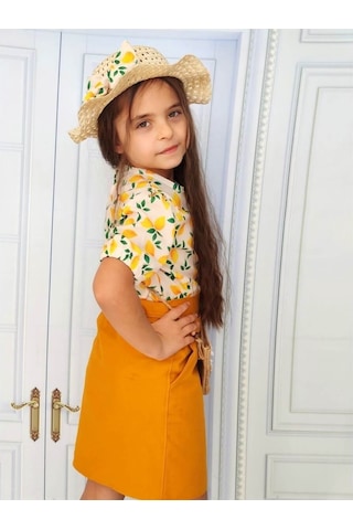 Quzucuk Kids Kız Çocuk Limon Figürlü Etekli Sarı Takım Sarı
