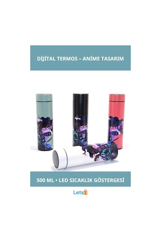 Anime Baskılı Paslanmaz Çelik Dijital Göstergeli Termos 500 Ml Çok Renkli