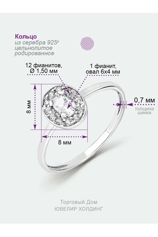 Torgovyj Dom Uvelir Holding 925 Ayar Gümüş Yüzük, Merkezi Büyük Parlak Taşlı 434563958 Gri