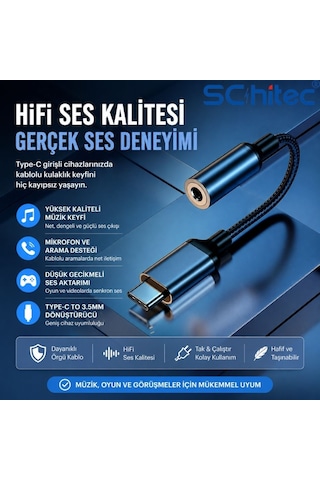 Schitec Type-c To 3.5mm Aux Dönüştürücü Adaptör Hifi Stereo Ses 10cm Siyah Hg/axt-02